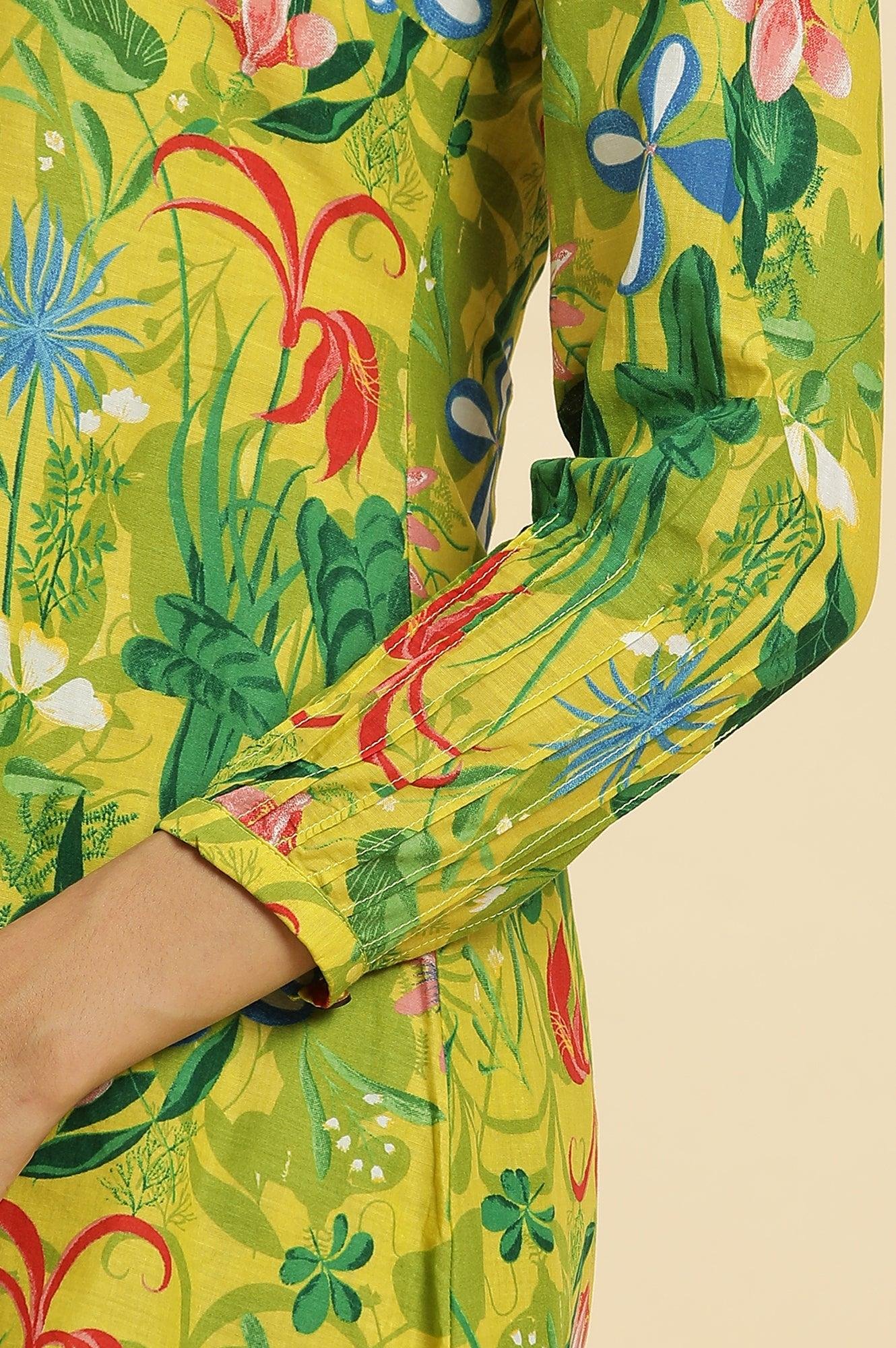 Green Floral Printed A-Line Kurta &amp; Pants Co-Ord Set - View 2